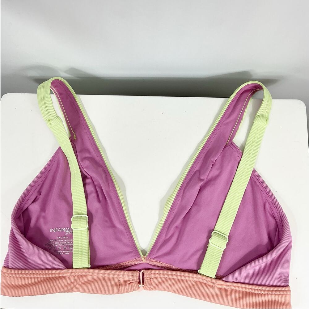 Infamous Swim x Erica Shaw Bikini Set Pink Orange Neon Colorblock Two Piece XXL - Picture 6 of 9